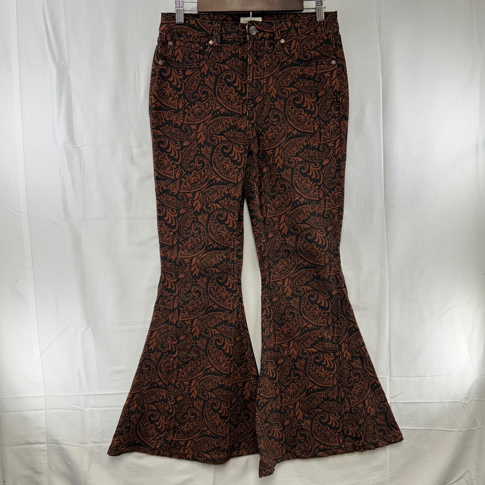 Shyanne Paisley Flare Jeans Womens 30 Copper Black Bell Bottom High Rise